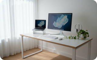 Clean minimal home office desk setup